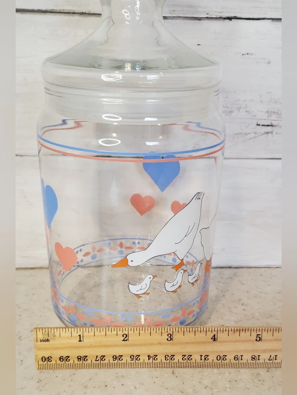 Vintage Luminarc Style Goose Hearts Glass Canister Jar w Lid Cottagecore 8x4